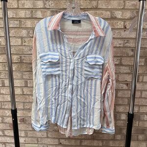NEW VICI Blue and Pink Striped Button Down Shirt - Women's XL